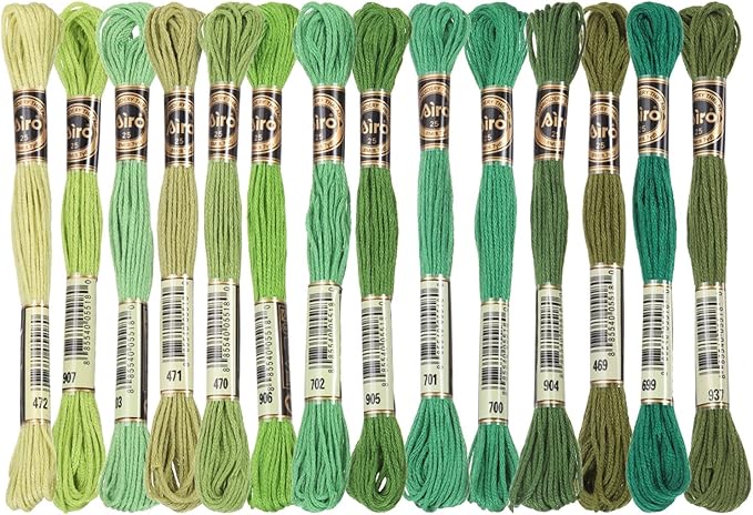 PATIKIL 14 Skeins Embroidery Floss, Polyester Embroidery Threads Bracelets String for Cross-Stitch Hand Embroidery, Multicolored Dark Green
