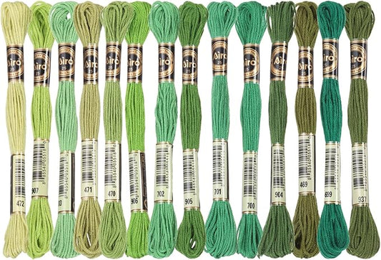 PATIKIL 14 Skeins Embroidery Floss, Polyester Embroidery Threads Bracelets String for Cross-Stitch Hand Embroidery, Multicolored Dark Green