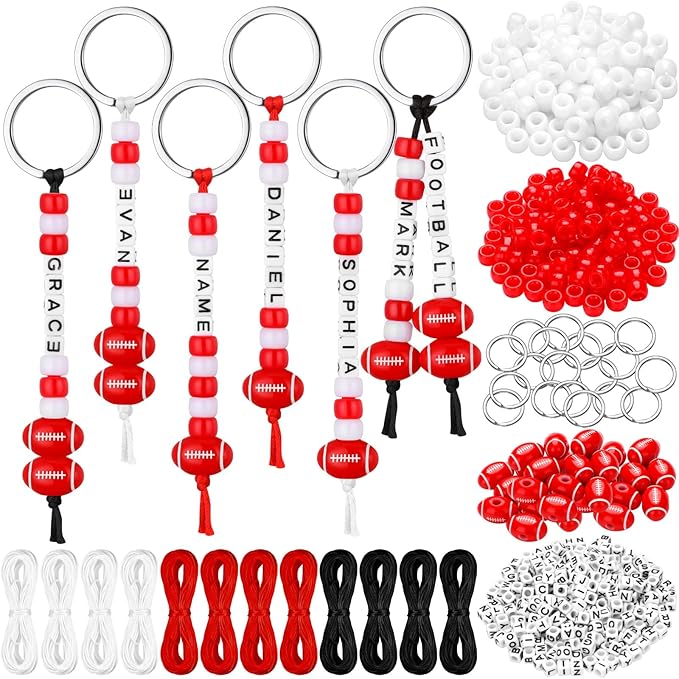 Landical 564 Pcs Football Keychain Making Kit DIY Red Football Bead Key Chain Craft Adjustable Sport Letter Bead Charm Sport Theme Party Favor Gift Backpack Accessories Holiday Decor(Delicated Color)