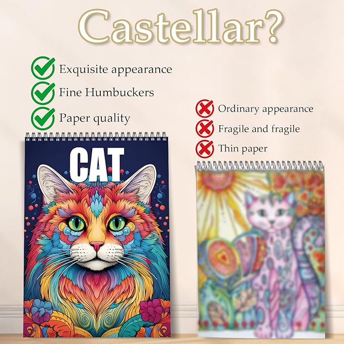 Cat Coloring Book for Adults Spiral Bound, One Sided Design Cat Adult Coloring Book Spiral Bound for Women Anxiety Therapy Thick Paper - 30 Pages for Stress Relief and Relaxation