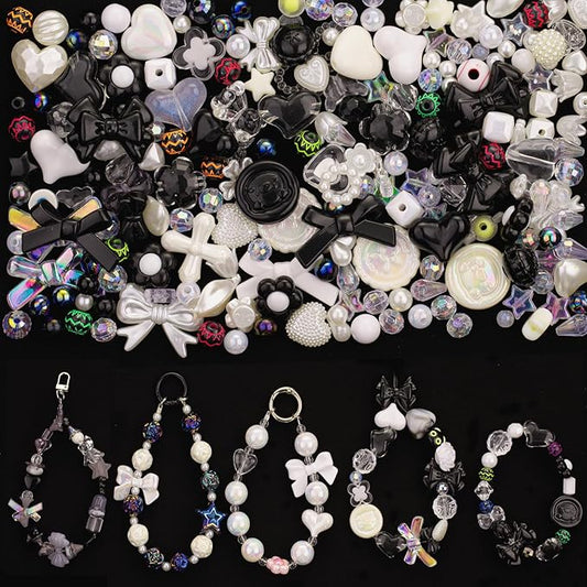 LAIDANLA Acrylic Black Beads for Bracelets Making, Black Cute Beads for DIY Necklace Keychain Phone Charm Assorted Random Mixed Kawaii Aesthetic Bead Charms 160g