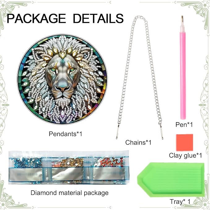 Lion Diamond Painting Hanging Kit, DIY 5D Acrylic Pendant with Special Shaped Rhinestones, Lion Head Diamond Art Ornament for Wall, Door, or Garden Decoration, Handmade Craft Gift for Adults