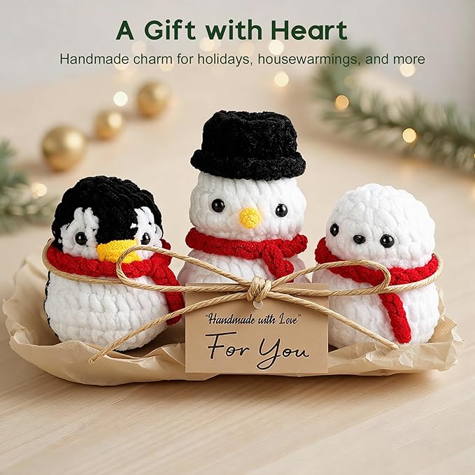 DoodleTwyst Amigurumi Crochet Kit – DIY Crochet Kit with Yarn & Tools – Fun Crochet Kits for Adults (Seal, Penguin, Snowman)