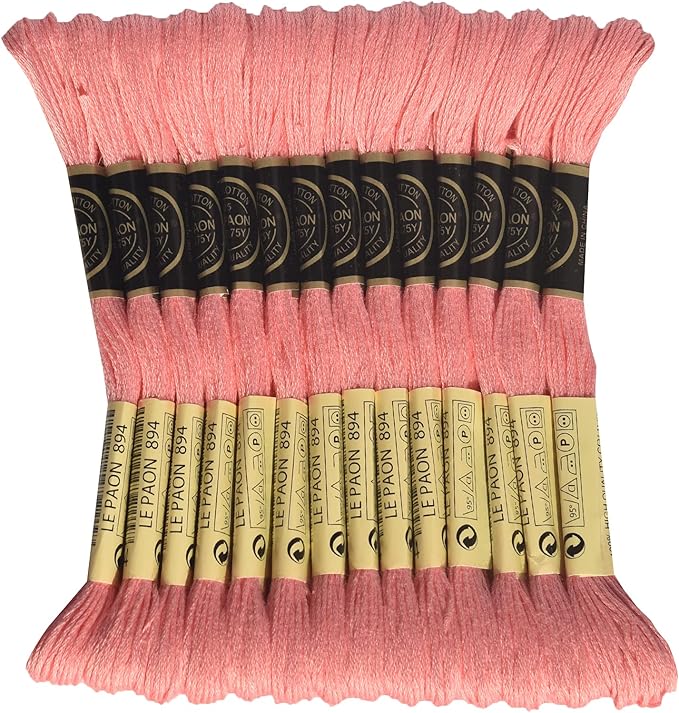 LE PAON Embroidery Floss, 14-Pack Six Strands 100% Long Staple Cotton Embroidery Thread, 8.7-Yard，Color Number：894, Very Light Carnation