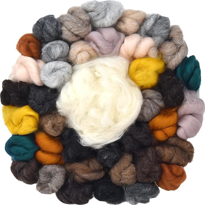 100% Wool - Assorted Wool Roving for Needle Felting, Wet Felting, Felt Painting, Spinning and Blending - Critter Colors