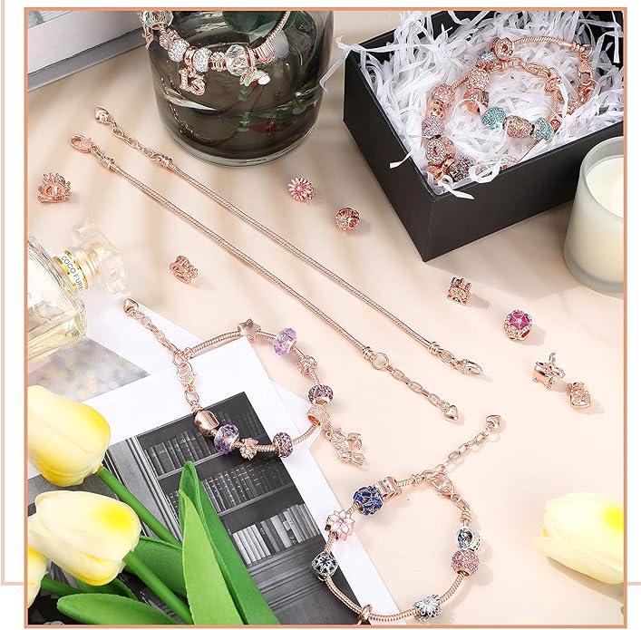 Junkin 12 Pcs Snake Chain Charm Bracelet with Heart Lobster Clasp Extender Adjustable Christmas DIY Metal Bracelet Chain for Women Jewelry Making Gifts Supplies 7.87 Inches