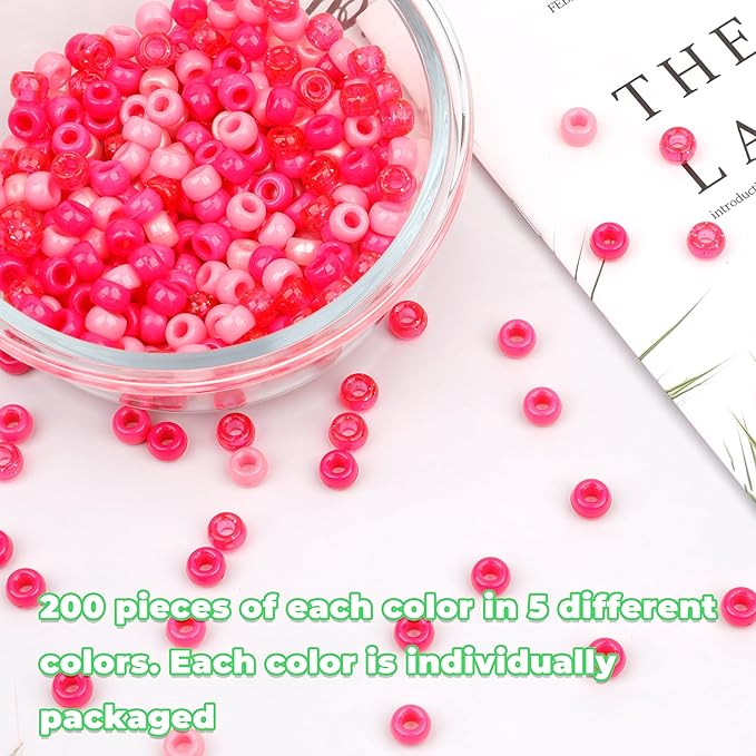 gmma pink red glitter pony beads for bracelet colourful plastic beads for jewelry making valentine's day beads for friendship bracelets 6x9mm beads for diy bracelet necklace party decoration supplies