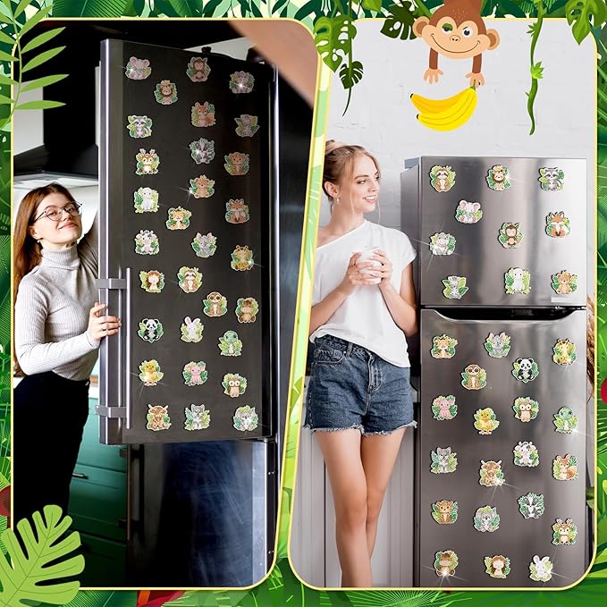 Xuhal 30 Pcs Jungle Animal Diamond Painting Magnets Safari Animal Diamond Art Magnets Kits for Adults Zoo Woodland 5D Rhinestone Refrigerator Magnetic Sticker for DIY Crafts Fridge Wildlife Gifts