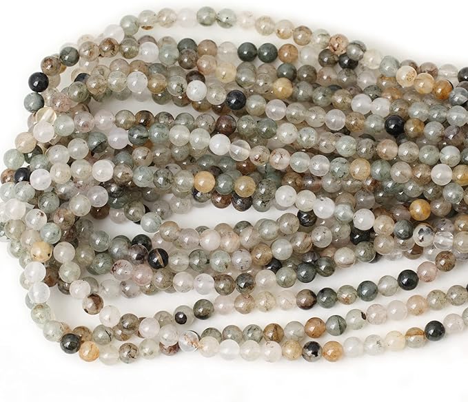 cheavian 60pcs 6mm natural green phantom crystal round loose beads for jewelry making 1 strand 15"