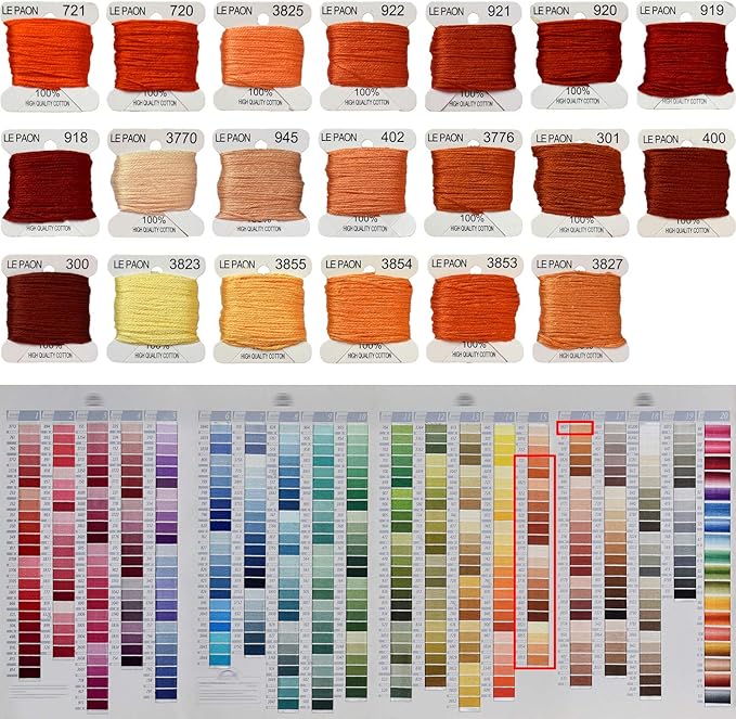 Premium Rainbow Color Embroidery Floss bobbins - Cross Stitch Threads - Friendship Bracelets Floss - Crafts Floss - 20 Bobbins Per Pack Embroidery Floss, Orange Gradient