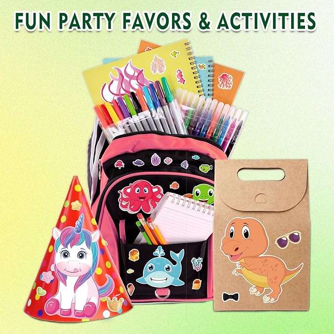 aowplc 36 pcs make-a-face sticker sheets kids party favors mix and match stickers with dinosaurs, mermaids, unicorns, horses, farm & sea animals for parties, birthdays, classroom activities & crafts