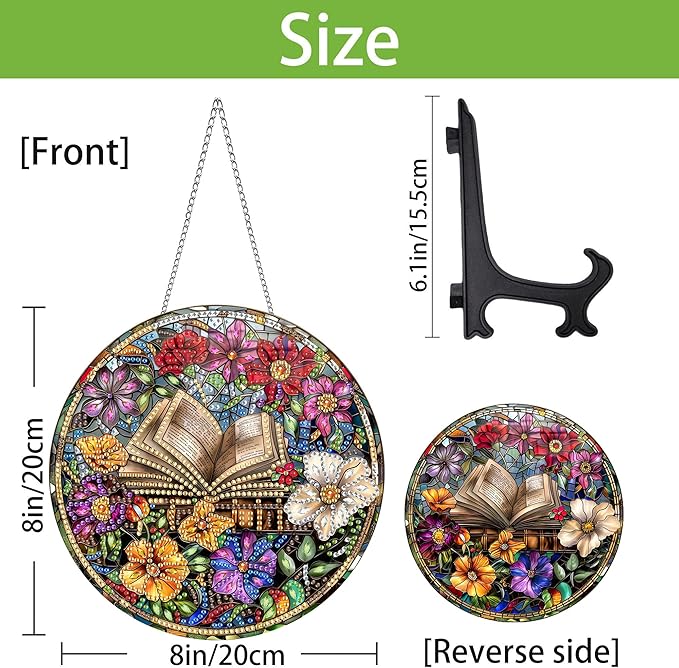 Wergund 5D DIY Book Diamond Art Hanging Kits, Hanging Diamond Art Flower, Acrylic Special Shaped Rhinestone, Window Hanging Pendants for Home Wall Garden Front Door Outdoor Decor Gift(Book)-1
