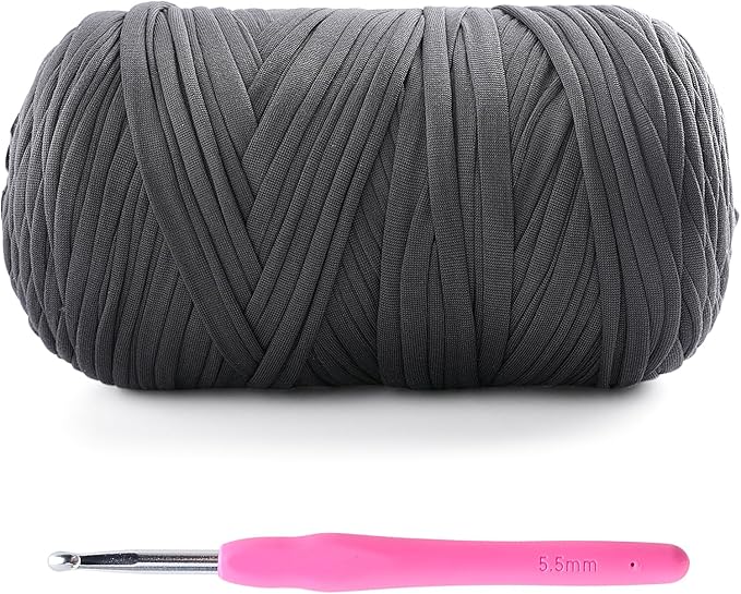 T-Shirt Yarn for Crochet - 400g/130yds Elastic Fabric - Dark Grey
