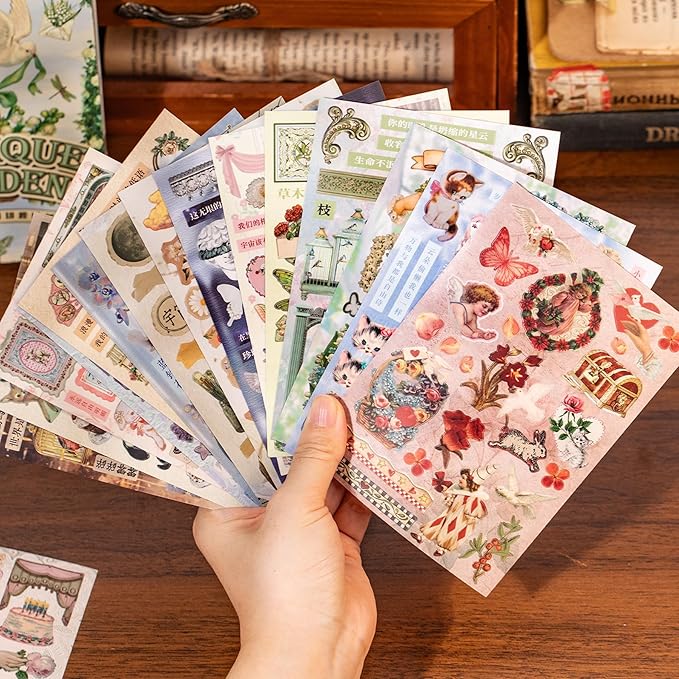 Retro-Style Patterned Journal DIY Scene Stress-Relief Sticker Book (Green)