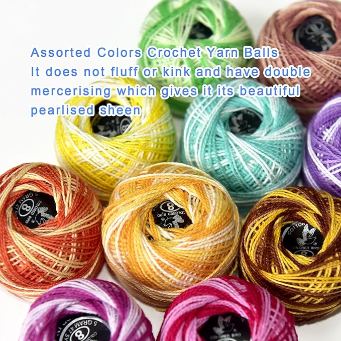 Crochet Thread 10 Balls Cardinal Size 8 for Crochet Hardanger Cross Stitch Needlepoint Hand Embroidery (Variegated Light Colors Series)