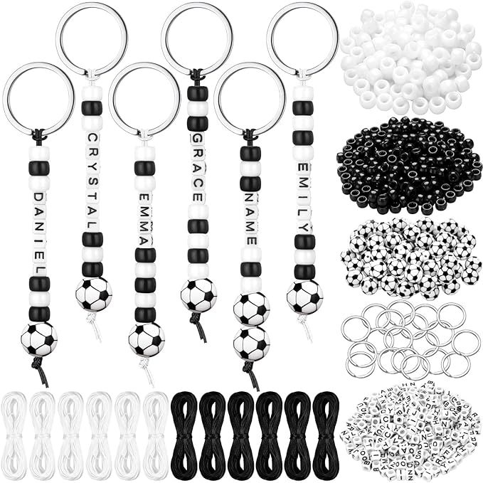Landical 564 Pcs Soccer Keychain Making Kit DIY Soccer Bead Key Chain Craft Adjustable Sport Letter Bead Charm Sport Theme Party Favor Gift Backpack Accessories Holiday Decoration(Joyous Color)