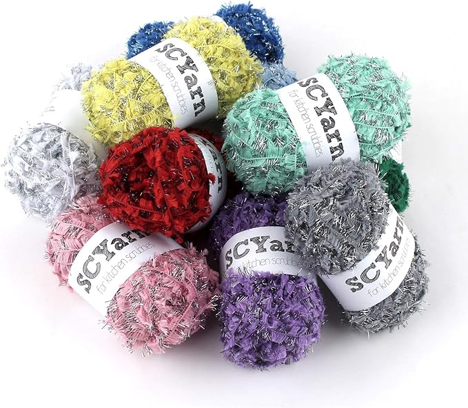 for Scrubbies 12 Skeins Bonbons Yarn Assorted Colors 100% Polyester for Scrubbies Crochet and Knitting Project - Craft Kit