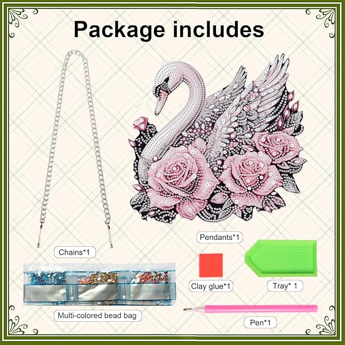 Diamond Art Painting Pendant Ornament Kits 5D Diamond Art Painting Art Hanging Kit Rose Swan DIY Diamond Crystal Window Door Pendant Kit for Adults Gift Wall Home Christmas Decoration (24.2x23 cm)
