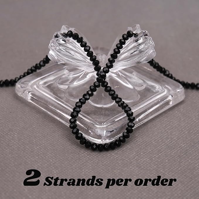 2 Strands Colored Black Obsidian Beads for Jewerly Making, 3 * 4mm Faceted Rondelle Gemstone Crystal Beads for DIY Bracelet Necklace Crafts