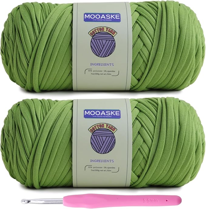 2 Pack T-Shirt Crochet Yarn for DIY Knitting Crochet Cloth Blanket Bag Dolls - 400g Chunky Thick Yarn for Crocheting with Polyester-Spandex Blend Elastic Fabric (Greenish-Blue)