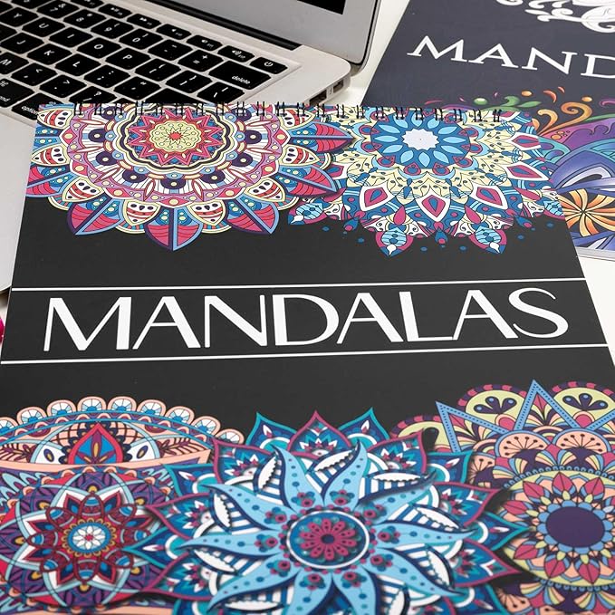 Ilyever 3 Pack Mandala Coloring Book Set for Adults, 60 Unique Mandala Designs for Stress Relief & Relaxation, Spiral Bound Coloring Books for Adults or Women