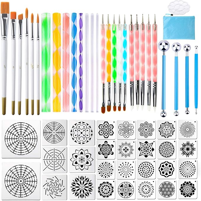 Mandala Dotting Tools,Augshy 58PCS Dot Painting Tools Set Rock Painting Supplies with a Blue Zipper Waterproof Storage Bag for Painting Rocks