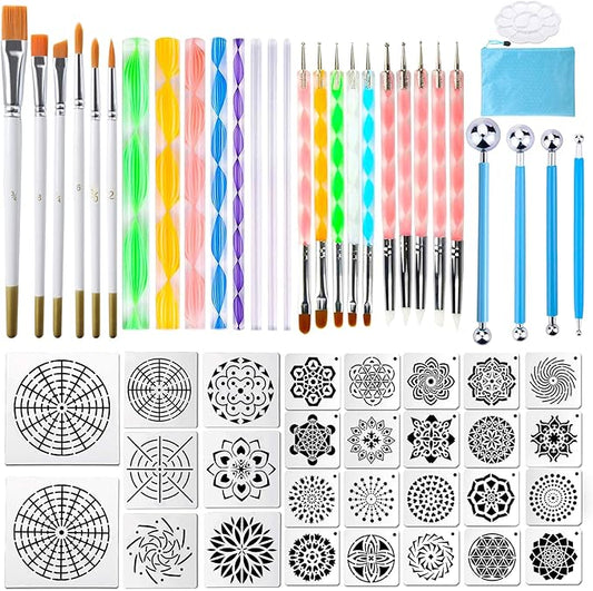 Mandala Dotting Tools,Augshy 58PCS Dot Painting Tools Set Rock Painting Supplies with a Blue Zipper Waterproof Storage Bag for Painting Rocks