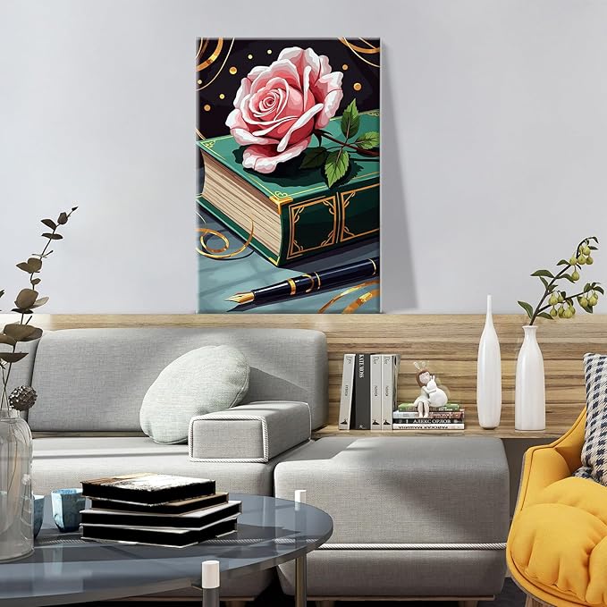 ATDMS Paint by Numbers Kit for Adults with Frame Flower Paint by Number with Easel Book Adult Paint by Number Kits Framed Canvas DIY Acrylic Oil Painting Kits for Home Wall Decor 8x12 Inch