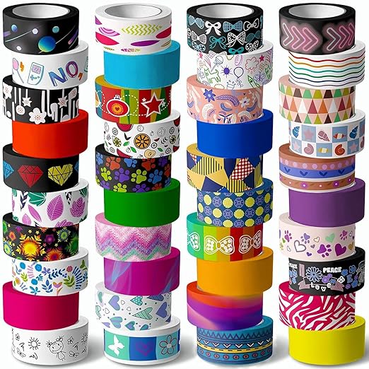 40 Rolls Washi Tape Set - 15 mm Wide Colored Decorative Tape for DIY Crafts, Junk Journal Supplies, Scrapbooking Supplies, Bullet Journals, Planners, Party Decorations