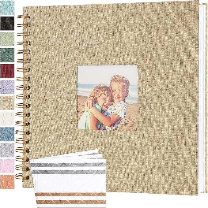 Scrapbook Photo Album 10x10 Inches 80 Pages Hardcover Kraft Paper Linen Cover Scrap Book Memory Book DIY Scrapbook Albums for Wedding Baby Boyfriend Travel Anniversary Family, Khaki