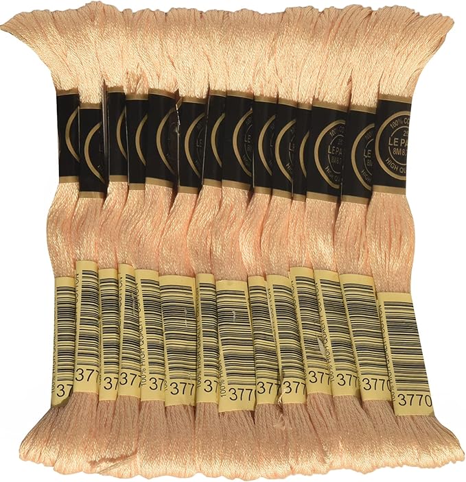 LE PAON Embroidery Floss, 14-Pack Six Strands 100% Long Staple Cotton Embroidery Thread, 8.7-Yard，Color Number：3770,Light Tawny