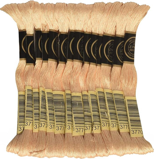 LE PAON Embroidery Floss, 14-Pack Six Strands 100% Long Staple Cotton Embroidery Thread, 8.7-Yard，Color Number：3770,Light Tawny
