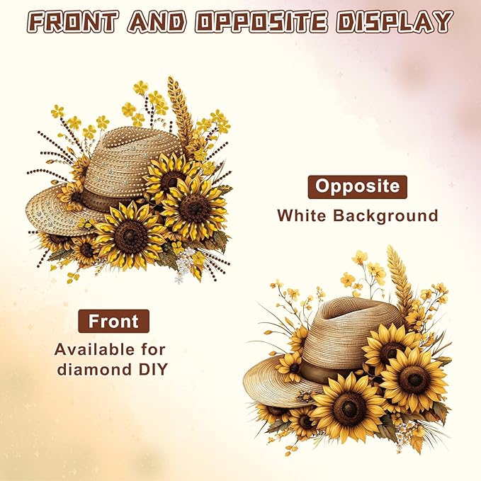 KEYIFA Straw Hat Diamond Painting Kit, DIY Sunflower Diamond Art for Adults, Diamonds Painting Pendant Special Shaped Rhinestone Window Hanging Ornaments Home Garden Wall Door Decoration, 20cm Width