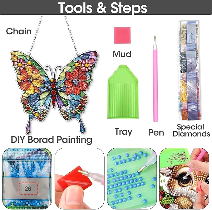 SKRYUIE Butterfly Hanging Diamond Art Kits for Adults Pendant Suncatcher, Special Shaped Crystal DIY Pearl Diamond Painting Kit, Gift for Mother Spring Summer Window Wreath Decor 7.49 x 7.56 Inch A25