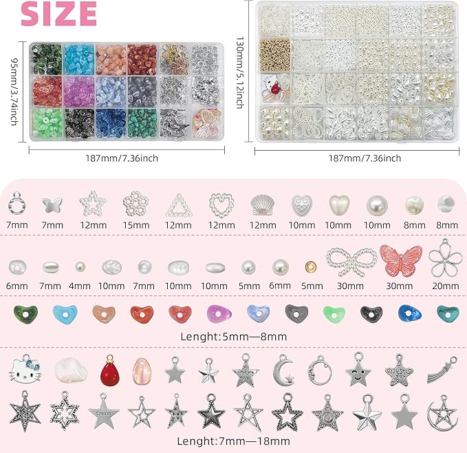 Bracelet Making Kit,1500 Pcs Beads Supplies Kits Fake Pearl Bead Crystal Beads Shell Turquoise Golden Beading Kits for Bracelets,Necklace,Ring DIY Crafts with Star Butterfly Bow Pendant for Age 16+