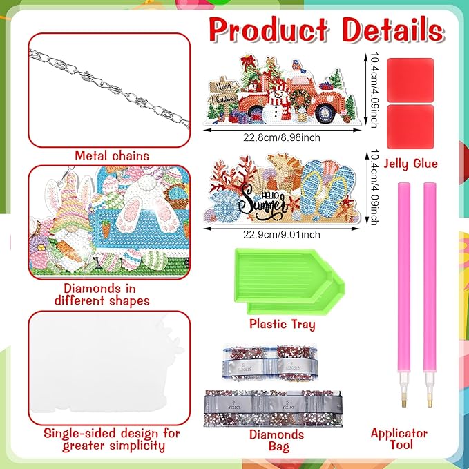 Cinnvoice 12 Pcs Seasonal Diamond Art Wreath Kits Holiday 5d DIY Diamond Art Hanging Signs Winter Spring Ornaments for Wall Door Decoration(Novel)