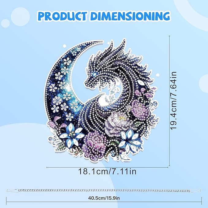 Bowetile Dragon Diamond Art Hanging Kits for Adults, 5D Special Shape Diamond Painting Flowers Pendant Kits, Gem Art Suncatchers Painting Window Ornament for Home Garden Wall Decor