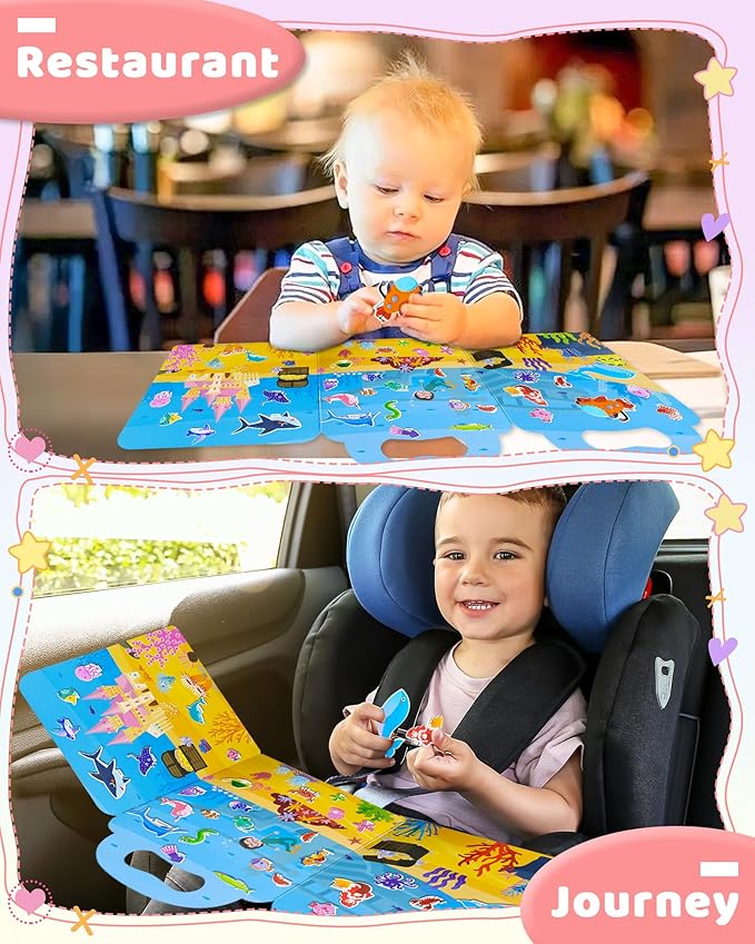 benresive reusable sticker books for kids, sticker books for toddlers, toddler travel toys activities crafts ages 3 and up birthday gifts - ocean