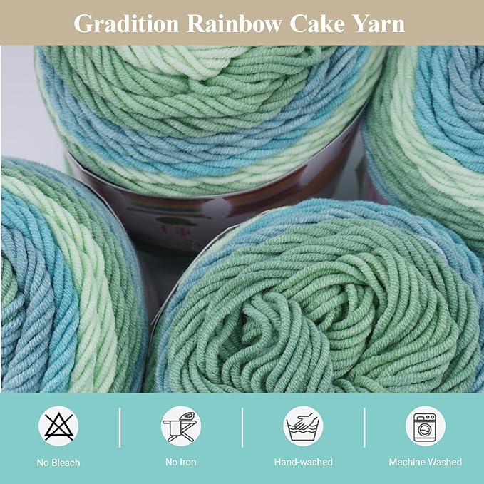 Ombre Cake Yarn for Crocheting 4PCS Gradient Yarn Cake-4x100g 45% Cotton 55% Acrylic Rainbow Cotton Yarn for Knitting,Shawls,Blankets,Scarves,Garments(Green)