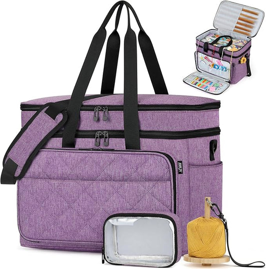 IBFUN 3PCS Crochet Bag with Wrist Yarn Holder, Large Yarn Storage Tote Waterproof Knitting Bag Organizer with Adjustable Strap for Hooks, Needles (Up to 14"), Accessories, Crochet Lovers, Tangle-Free