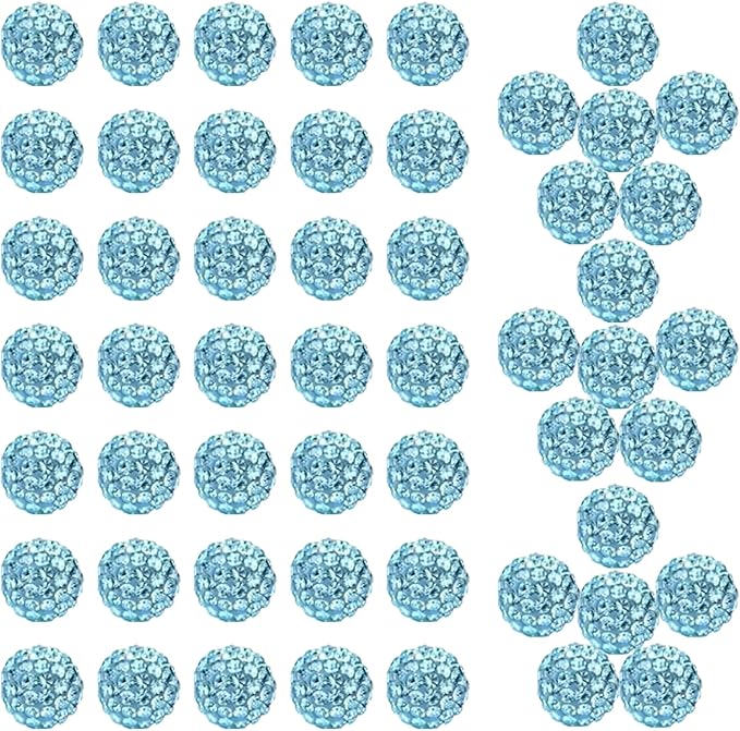 10mm Grade A Aqua Blue Rhinestone Beads for Baseball Necklace-Round Disco Ball Bead Rhinestone Clay Beads for Earring Jewelry Making,Necklace Bracelet,DIY Craft Supplies(100 pcs)