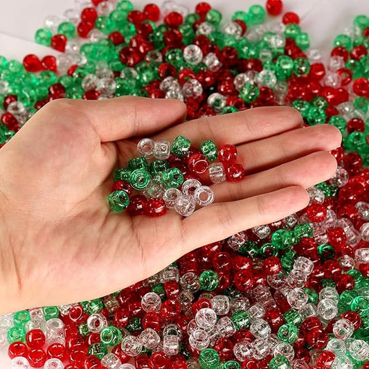 Christmas Beads 2400 Pcs，Christmas Pony Beads,Glitter Pony Bead Bulk for Necklace Bracelets Earrings Jewelry Making Party Decoration Supplies DIY Craft