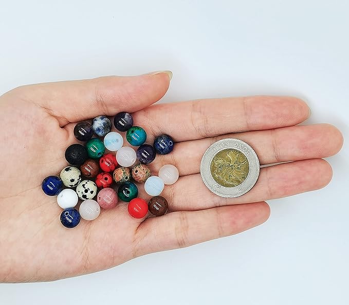Yephac 8mm Natural Round Stone Beads-Loose Gemstone Beading-Hole Size 1mm for Jewelry Making,Box Packed (15 Material-2,8mm)