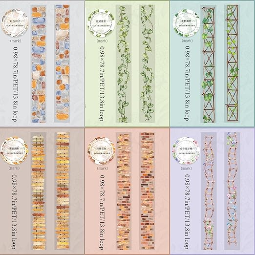 6 Rolls of PET Tape Stickers for Journaling Supplies, Paths Themed Decorative Journal Stickers for Scrapbooking,Planer (Garden Paths)