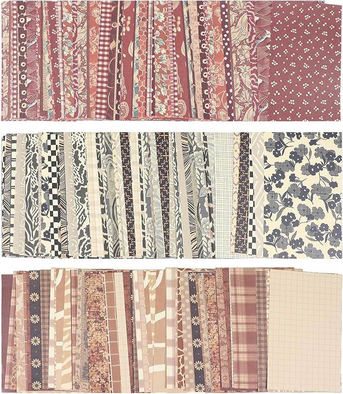 180 Sheets Patterned Paper, Scrapbook Paper for Decoration, Scrapbook Supplies Kit for Writing Planner (Red, Gray, Brown)