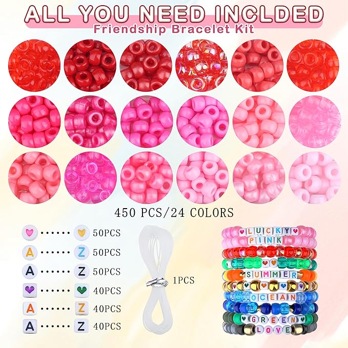Pink Pony Beads 18 Colors Pony Beads for Bracelet Making Friendship Bracelet Making Kit DIY Craft Kandi Kit 720Pcs