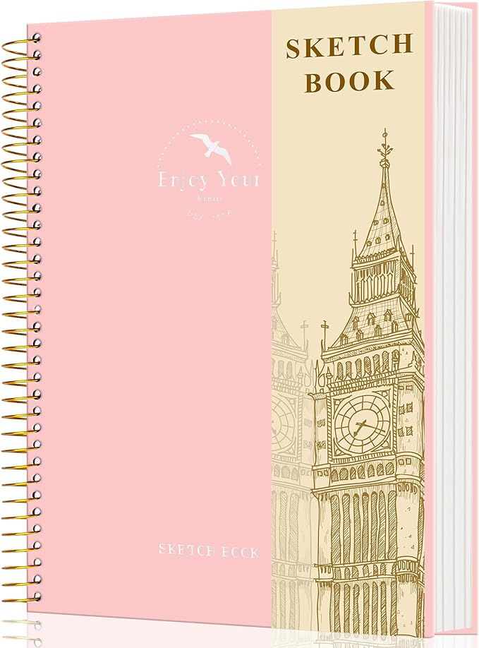FLYING EAGLE Hardcover Sketchbook for Drawing 8.5 x 11 Spiral Sketch Book for Adults Women Kids with 100gsm 68lb 120 Sheets Premium Paper Sketch Pad for Drawing Books Notebook Art Supplies, Pink