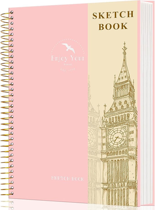FLYING EAGLE Hardcover Sketchbook for Drawing 8.5 x 11 Spiral Sketch Book for Adults Women Kids with 100gsm 68lb 120 Sheets Premium Paper Sketch Pad for Drawing Books Notebook Art Supplies, Pink