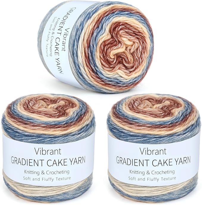 Aeelike Cake Yarn for Crocheting, 3 Skeins Gradient Cake Yarn 100g (3.52 oz) 245m (267 Yards), Super Soft Ombré Yarns Cake Rainbow Cotton Yarn for Making Colorful Crafts, Khaki Gradient