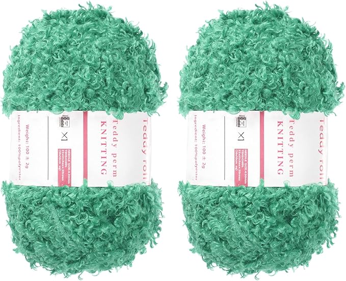 MECCANIXITY 2 Skeins Fur Yarn Soft Fluffy Chunky Yarn Fuzzy Eyelash Yarn Lake Green for Crocheting Knit Clothes Bag - 55Yard/50m, 3.14ozx2